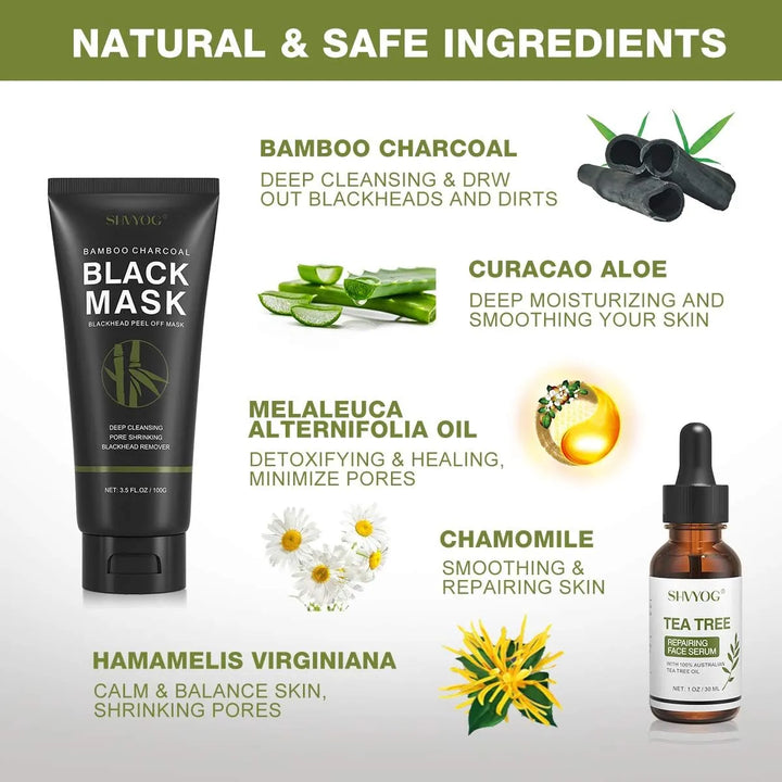 Mascarilla para espinillas de carbón de bambú: mascarilla desplegable contiene ácido ascorbico, ácido hialurónico, hidratación y control de aceite, limpieza